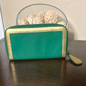 Bottega Veneta Green & Gold Zip Around Wallet - Made in Italy